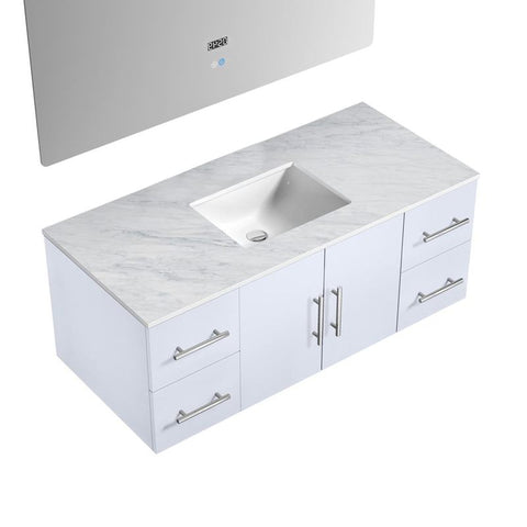 Image of Lexora Geneva Transitional Glossy White 48" Single Sink Vanity with 48" Led Mirror | LG192248DMDSLM48