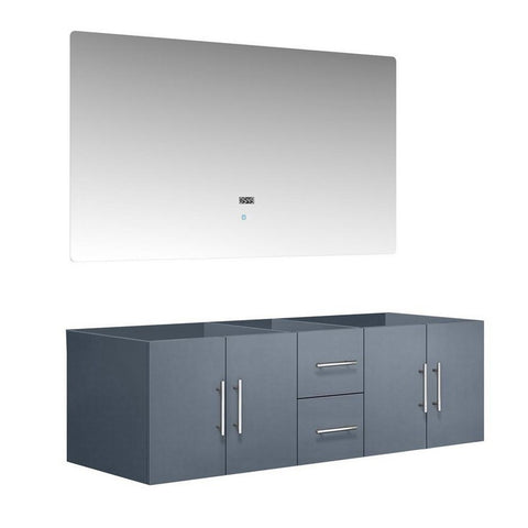 Image of Lexora Geneva Transitional Dark Grey 60" Double Sink Vanity with 60" Led Mirror, no Top | LG192260DB00LM60