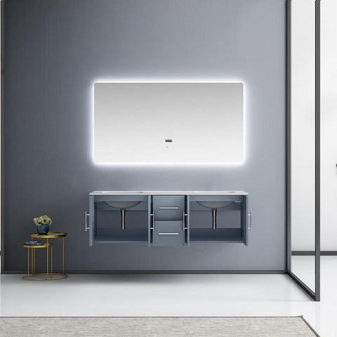 Image of Lexora Geneva Transitional Dark Grey 60" Double Sink Vanity with 60" Led Mirror | LG192260DBDSLM60