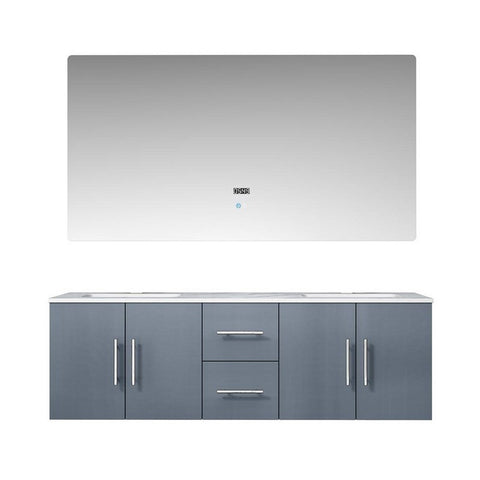 Image of Lexora Geneva Transitional Dark Grey 60" Double Sink Vanity with 60" Led Mirror | LG192260DBDSLM60