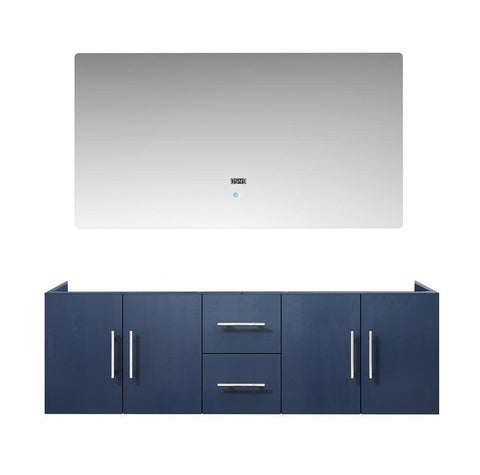 Image of Lexora Geneva Transitional Navy Blue 60" Double Sink Vanity with 60" Led Mirror, no Top | LG192260DE00LM60