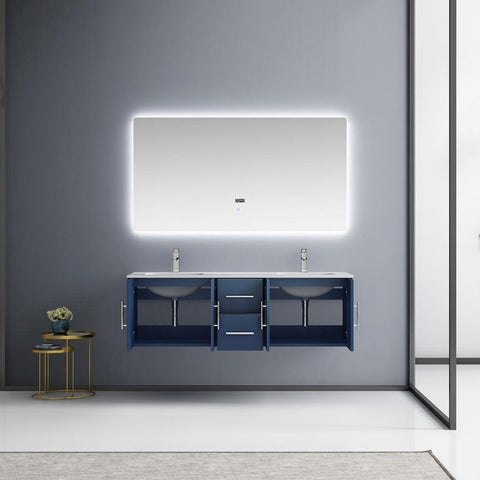 Image of Lexora Geneva Transitional Navy Blue 60" Double Sink Vanity Set | LG192260DEDSLM60F