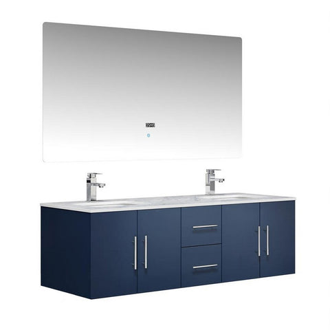 Image of Lexora Geneva Transitional Navy Blue 60" Double Sink Vanity Set | LG192260DEDSLM60F