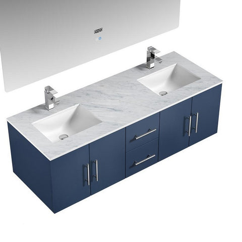 Image of Lexora Geneva Transitional Navy Blue 60" Double Sink Vanity Set | LG192260DEDSLM60F