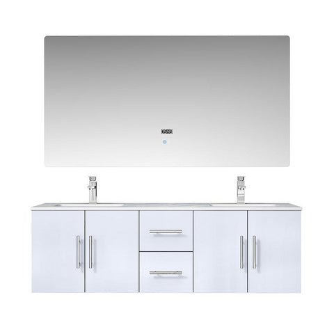 Image of Lexora Geneva Transitional Glossy White 60" Double Sink Vanity Set | LG192260DMDSLM60F