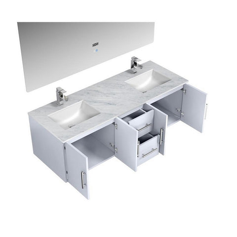 Image of Lexora Geneva Transitional Glossy White 60" Double Sink Vanity Set | LG192260DMDSLM60F