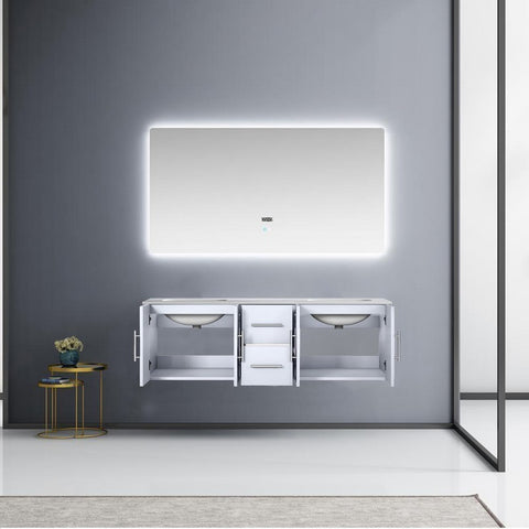 Image of Geneva Transitional Glossy White 60" Double Sink Vanity with 60" Led Mirror | LG192260DMDSLM60