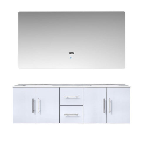 Image of Geneva Transitional Glossy White 60" Double Sink Vanity with 60" Led Mirror | LG192260DMDSLM60