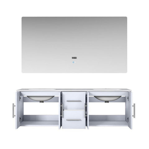 Image of Geneva Transitional Glossy White 60" Double Sink Vanity with 60" Led Mirror | LG192260DMDSLM60