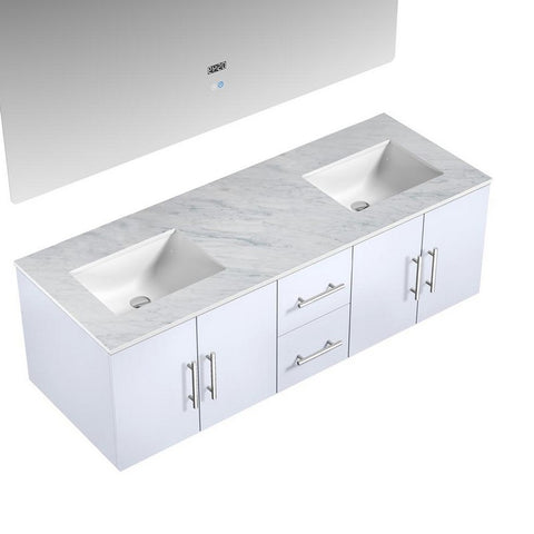 Image of Geneva Transitional Glossy White 60" Double Sink Vanity with 60" Led Mirror | LG192260DMDSLM60