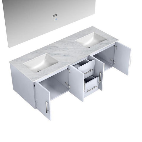Image of Geneva Transitional Glossy White 60" Double Sink Vanity with 60" Led Mirror | LG192260DMDSLM60