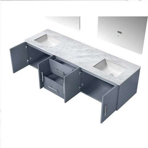 Image of Geneva Transitional Dark Grey 72" Double Sink Vanity with 30" Led Mirrors | LG192272DBDSLM30