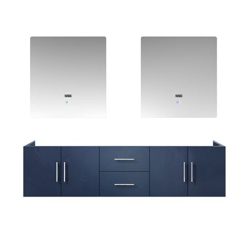Image of Lexora Geneva Transitional Navy Blue 72" Double Sink Vanity with 30" Led Mirrors, no Top | LG192272DE00LM30