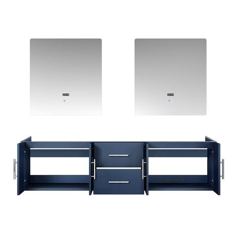 Image of Lexora Geneva Transitional Navy Blue 72" Double Sink Vanity with 30" Led Mirrors, no Top | LG192272DE00LM30