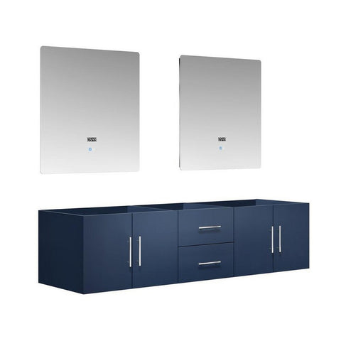 Image of Lexora Geneva Transitional Navy Blue 72" Double Sink Vanity with 30" Led Mirrors, no Top | LG192272DE00LM30