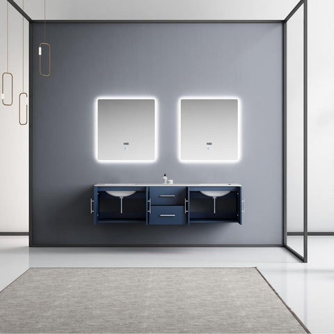 Image of Geneva Transitional Navy Blue 72" Double Sink Vanity with 30" Led Mirrors | LG192272DEDSLM30