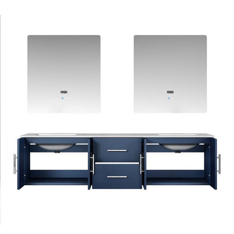 Image of Geneva Transitional Navy Blue 72" Double Sink Vanity with 30" Led Mirrors | LG192272DEDSLM30
