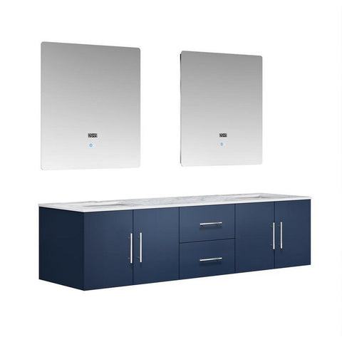 Image of Geneva Transitional Navy Blue 72" Double Sink Vanity with 30" Led Mirrors | LG192272DEDSLM30
