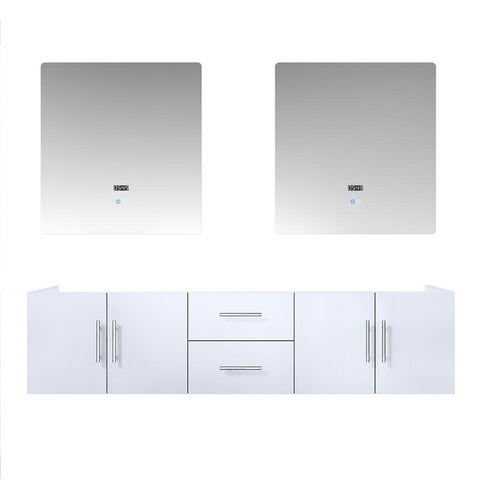 Image of Lexora Geneva Transitional Glossy White 72" Double Sink Vanity with 30" Led Mirrors, no Top | LG192272DM00LM30
