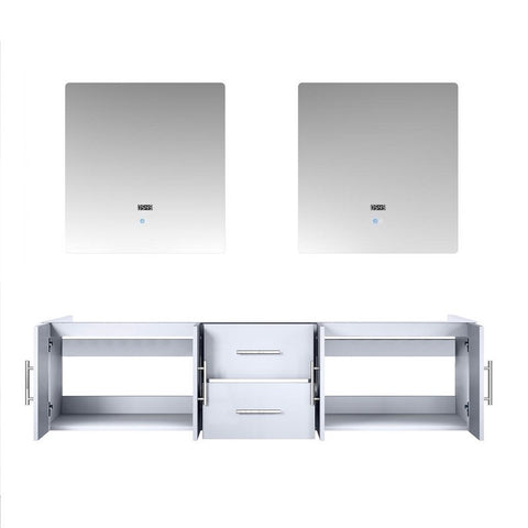 Image of Lexora Geneva Transitional Glossy White 72" Double Sink Vanity with 30" Led Mirrors, no Top | LG192272DM00LM30