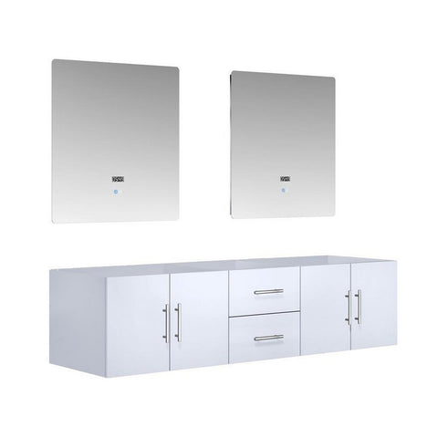 Image of Lexora Geneva Transitional Glossy White 72" Double Sink Vanity with 30" Led Mirrors, no Top | LG192272DM00LM30