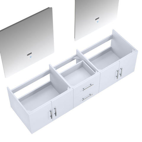 Image of Lexora Geneva Transitional Glossy White 72" Double Sink Vanity with 30" Led Mirrors, no Top | LG192272DM00LM30