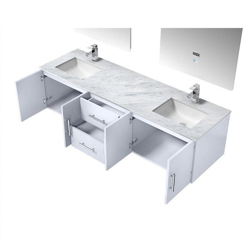 Image of Lexora Geneva Transitional Glossy White 72" Double Sink Vanity Set | LG192272DMDSLM30F