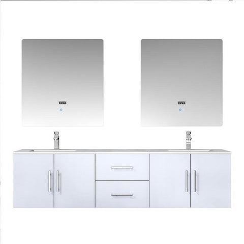 Image of Lexora Geneva Transitional Glossy White 72" Double Sink Vanity Set | LG192272DMDSLM30F