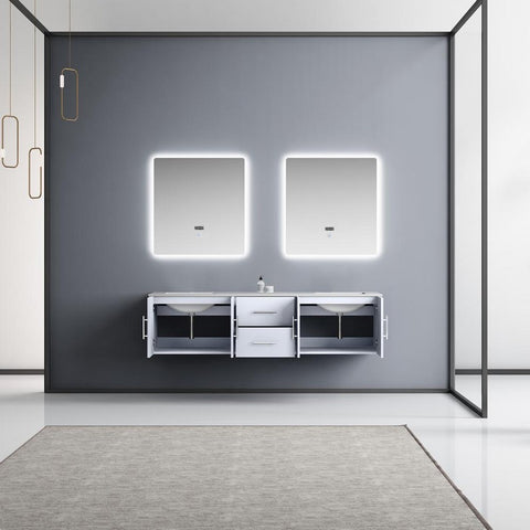 Image of Geneva Transitional Glossy White 72" Double Sink Vanity with 30" Led Mirrors | LG192272DMDSLM30