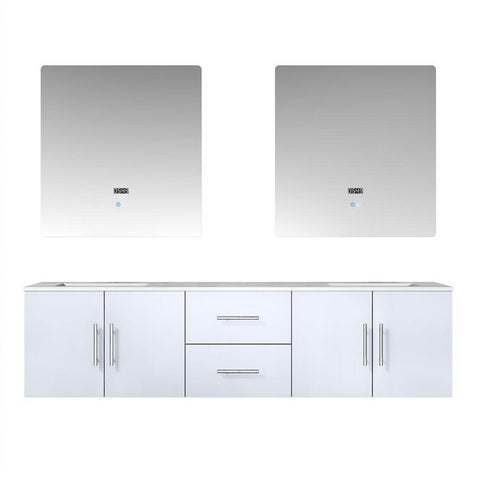 Image of Geneva Transitional Glossy White 72" Double Sink Vanity with 30" Led Mirrors | LG192272DMDSLM30