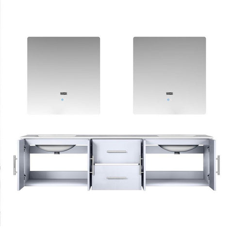 Image of Geneva Transitional Glossy White 72" Double Sink Vanity with 30" Led Mirrors | LG192272DMDSLM30