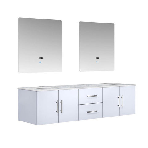 Image of Geneva Transitional Glossy White 72" Double Sink Vanity with 30" Led Mirrors | LG192272DMDSLM30
