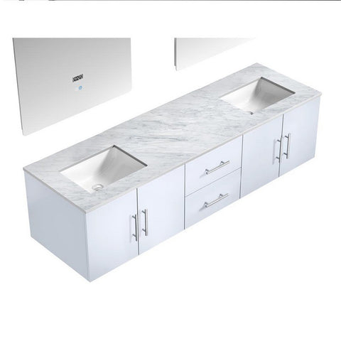 Image of Geneva Transitional Glossy White 72" Double Sink Vanity with 30" Led Mirrors | LG192272DMDSLM30