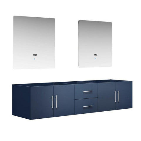 Image of Lexora Geneva Transitional Navy Blue 80" Double Sink Vanity with 30" Led Mirrors, no Top | LG192280DE00LM30
