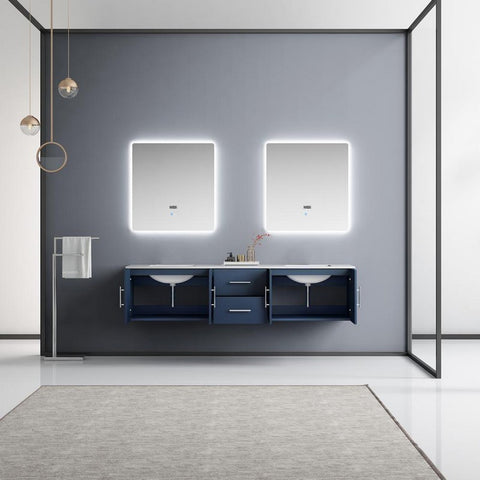 Image of Geneva Transitional Navy Blue 80" Double Sink Vanity with 30" Led Mirrors | LG192280DEDSLM30