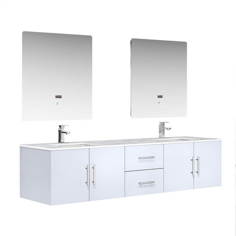 Image of Lexora Geneva Transitional Glossy White 80" Double Sink Vanity Set | LG192280DMDSLM30F