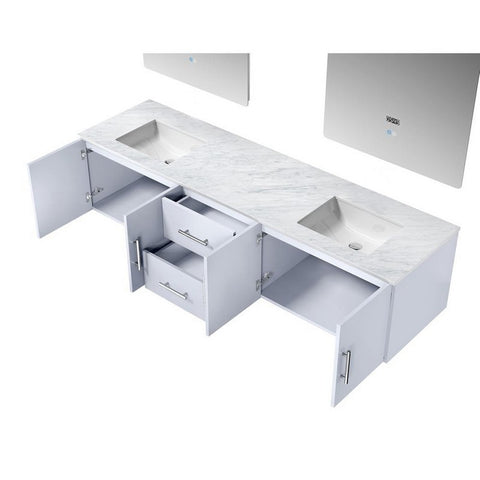 Image of Geneva Transitional Glossy White 80" Double Sink Vanity with 30" Led Mirrors | LG192280DMDSLM30