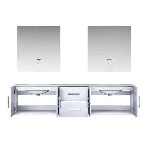 Image of Geneva Transitional Glossy White 80" Double Sink Vanity with 30" Led Mirrors | LG192280DMDSLM30