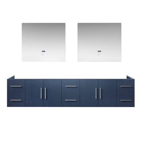Image of Lexora Geneva Transitional Navy Blue 84" Double Sink Vanity with 36" Led Mirrors, no Top | LG192284DE00LM36