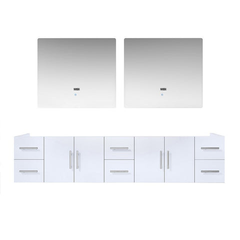 Image of Lexora Geneva Transitional Glossy White 84" Double Sink Vanity with 36" Led Mirrors, no Top | LG192284DM00LM36