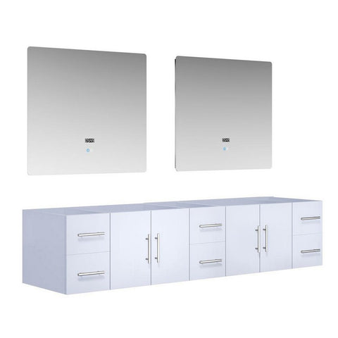 Image of Lexora Geneva Transitional Glossy White 84" Double Sink Vanity with 36" Led Mirrors, no Top | LG192284DM00LM36