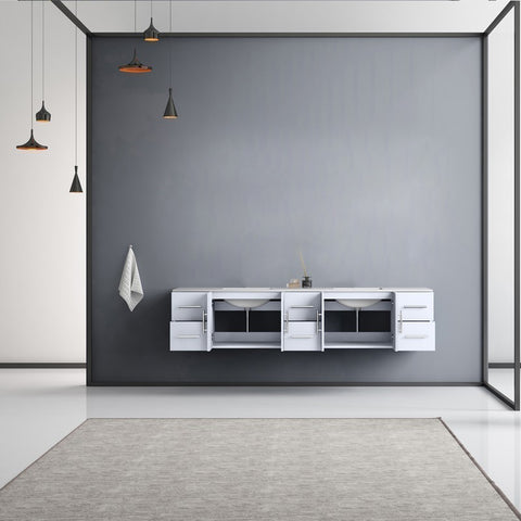 Image of Lexora Geneva Transitional Glossy White 84" Double Sink Vanity | LG192284DMDS000