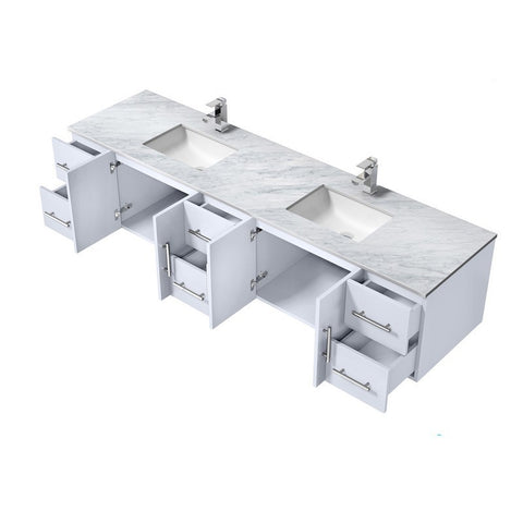 Image of Lexora Geneva Transitional Glossy White 84" Double Sink Vanity Set | LG192284DMDSLM36F