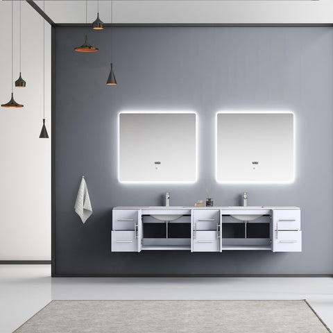 Image of Lexora Geneva Transitional Glossy White 84" Double Sink Vanity Set | LG192284DMDSLM36F