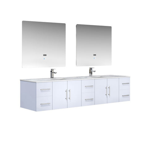 Image of Lexora Geneva Transitional Glossy White 84" Double Sink Vanity Set | LG192284DMDSLM36F