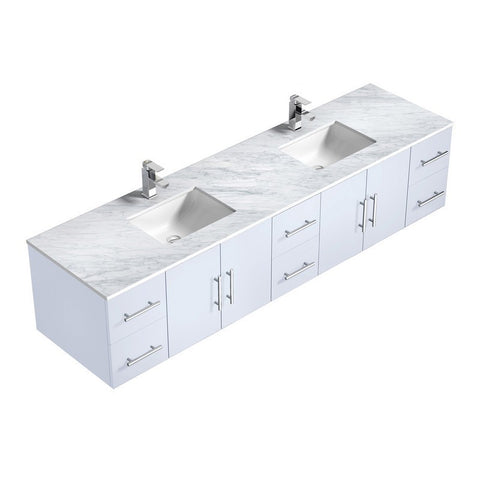 Image of Lexora Geneva Transitional Glossy White 84" Double Sink Vanity Set | LG192284DMDSLM36F
