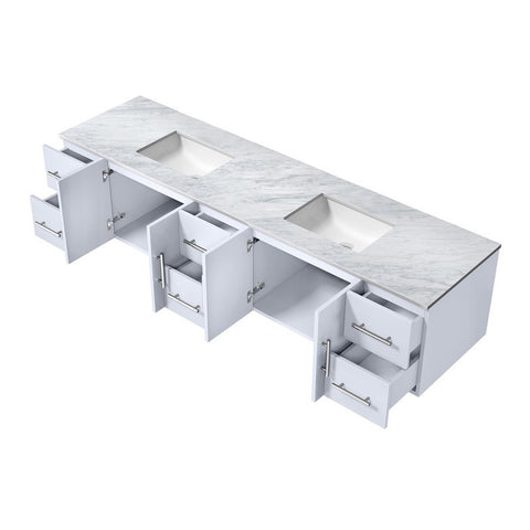 Image of Geneva Transitional Glossy White 84" Double Sink Vanity with 36" Led Mirrors | LG192284DMDSLM36