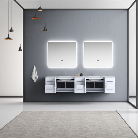 Image of Geneva Transitional Glossy White 84" Double Sink Vanity with 36" Led Mirrors | LG192284DMDSLM36