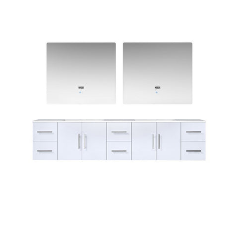 Image of Geneva Transitional Glossy White 84" Double Sink Vanity with 36" Led Mirrors | LG192284DMDSLM36