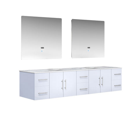 Image of Geneva Transitional Glossy White 84" Double Sink Vanity with 36" Led Mirrors | LG192284DMDSLM36